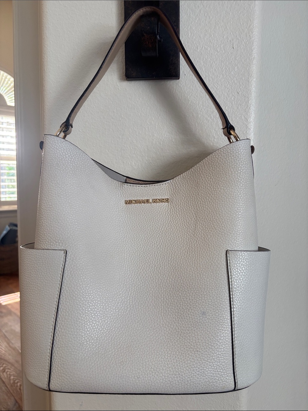 Michael Kors Cream Pebbled Leather Shoulder Hobo
